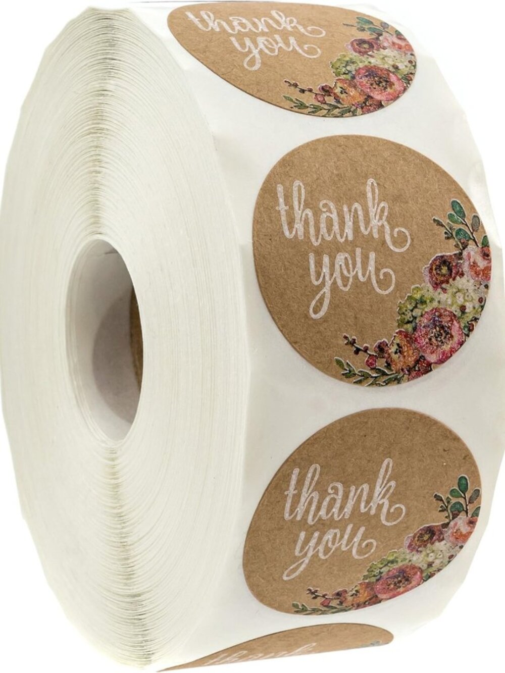 Floral Thank You Stickers Roll - 1000 Round Labels for Gifts & Envelopes - 1.5